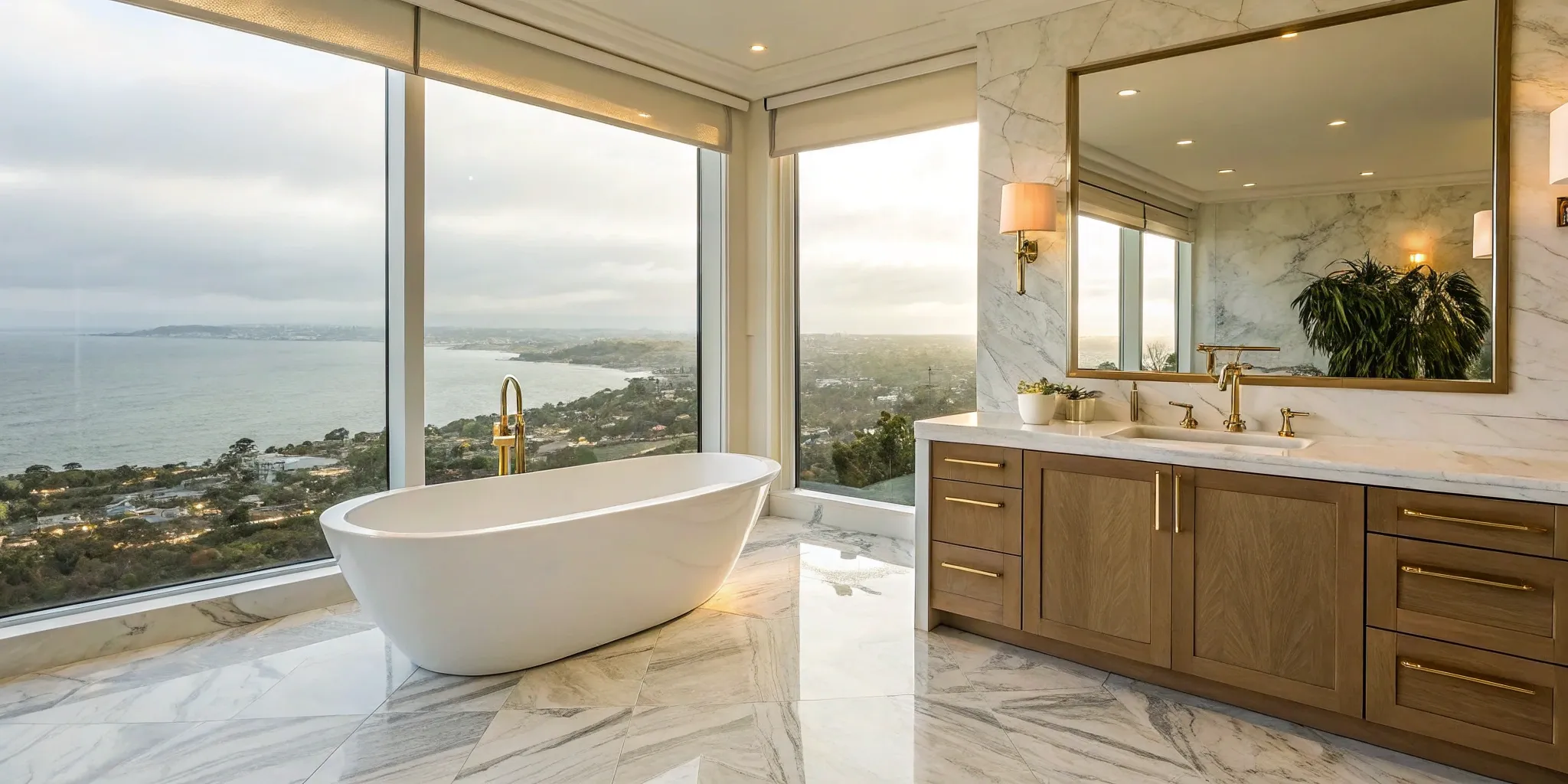 Cost of a luxury master bath remodel in San Diego with a freestanding tub and double vanity.