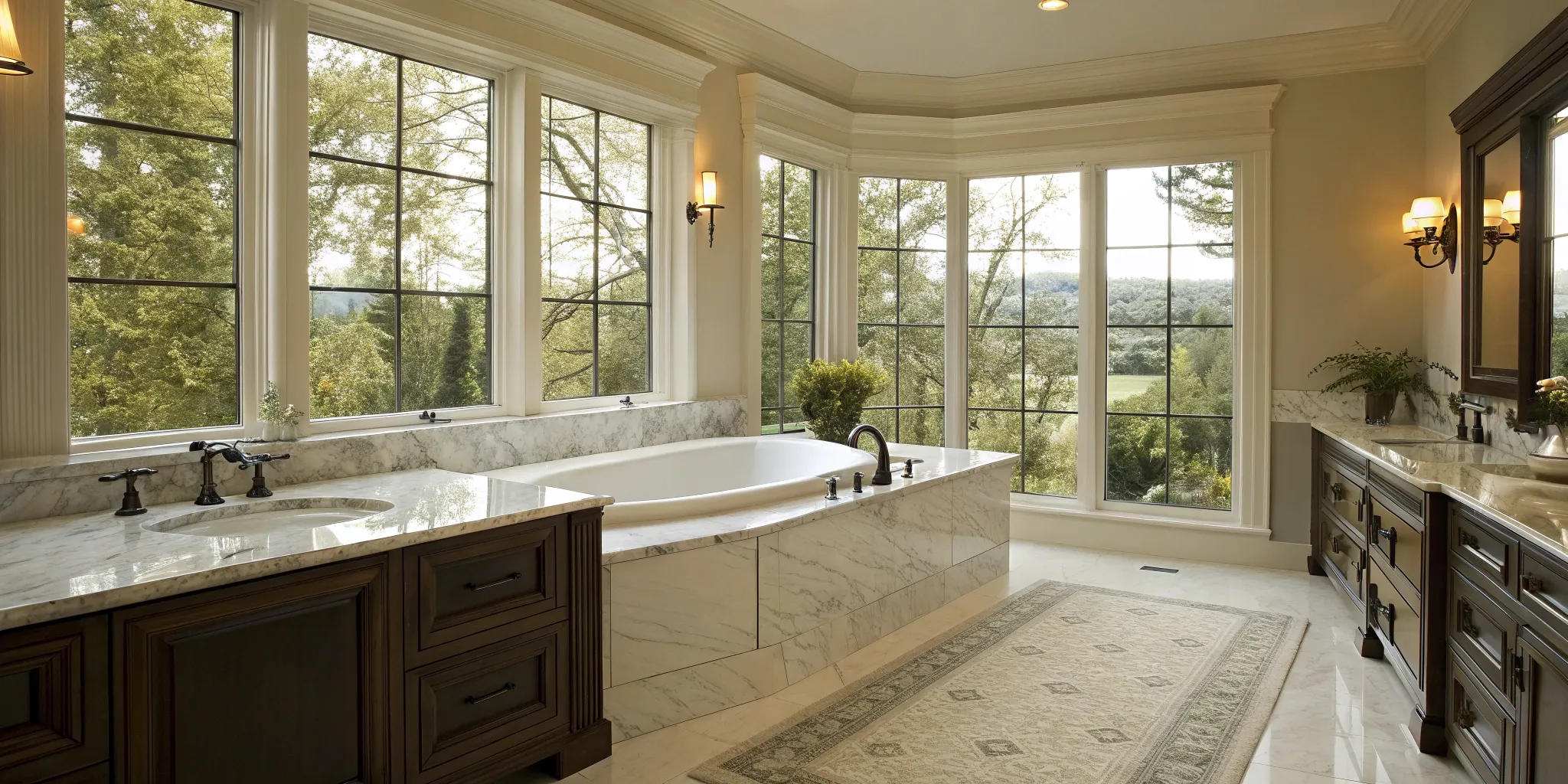 A high-end master bath remodel with a soaking tub and marble vanity, a key factor in the average cost.