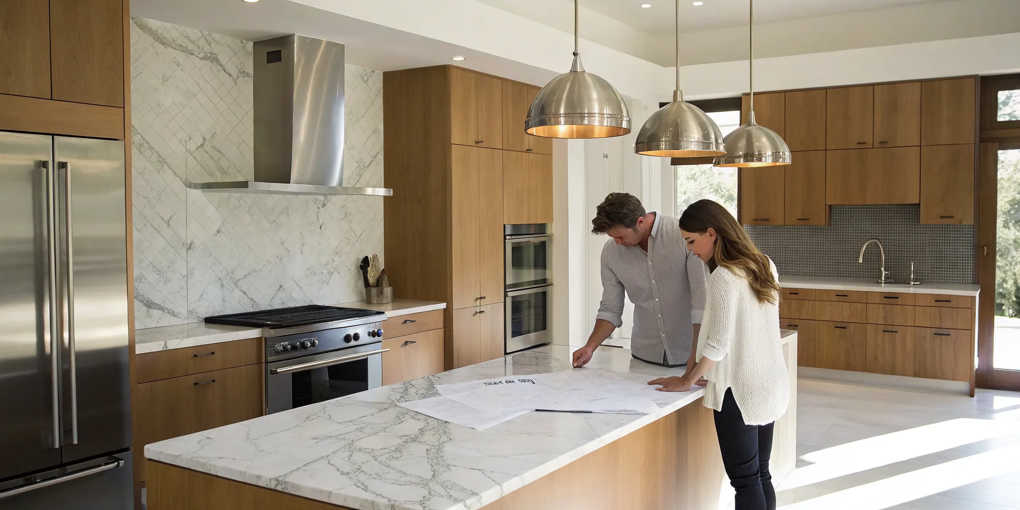 Couple planning the cost of a full kitchen remodel in San Diego.