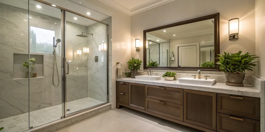 Getting a quote for a small bathroom renovation for a modern space with a double vanity.