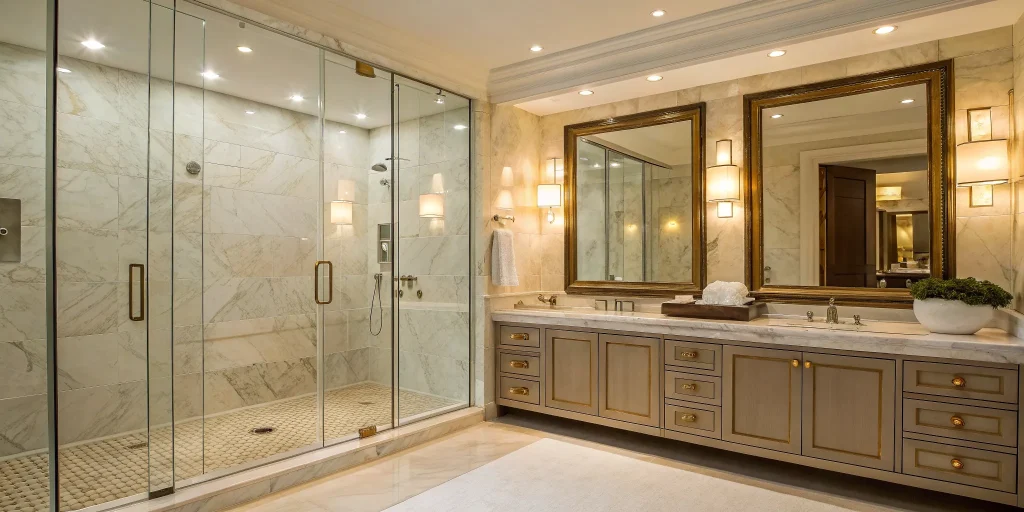 A luxury bathroom remodel completed by professional San Diego contractors.