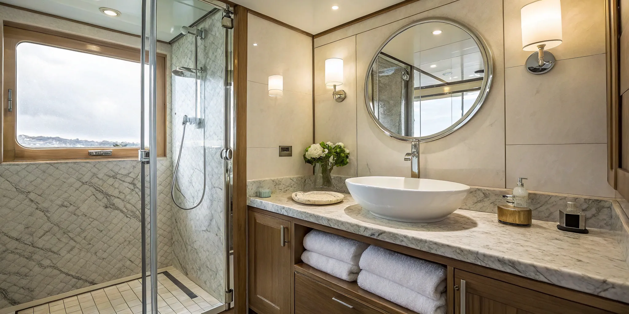 Calculating the cost for a small bathroom remodel with a modern glass shower and vanity.