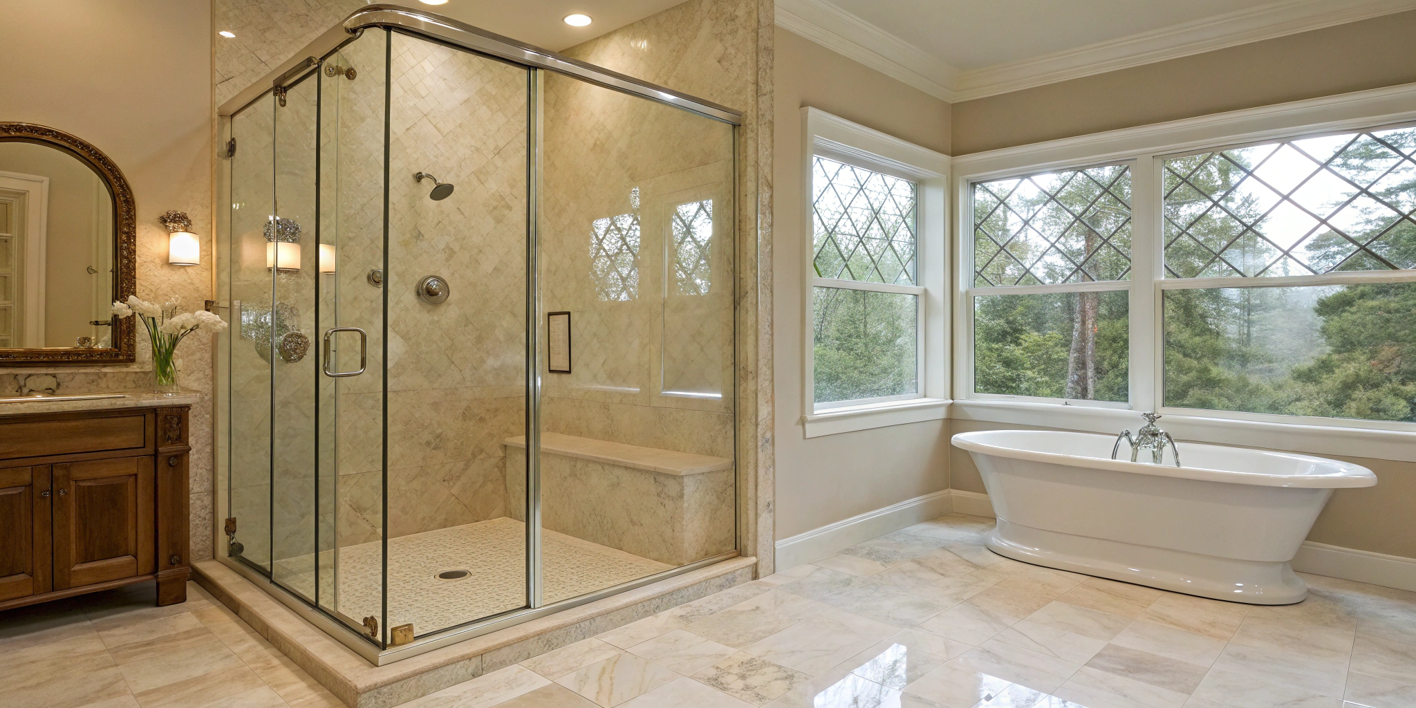 A modern walk-in shower with a glass enclosure, an inspiring picture of a bathtub to shower conversion.