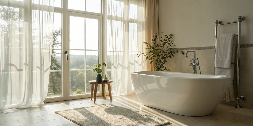 The labor cost to install a freestanding bathtub in a modern bathroom.