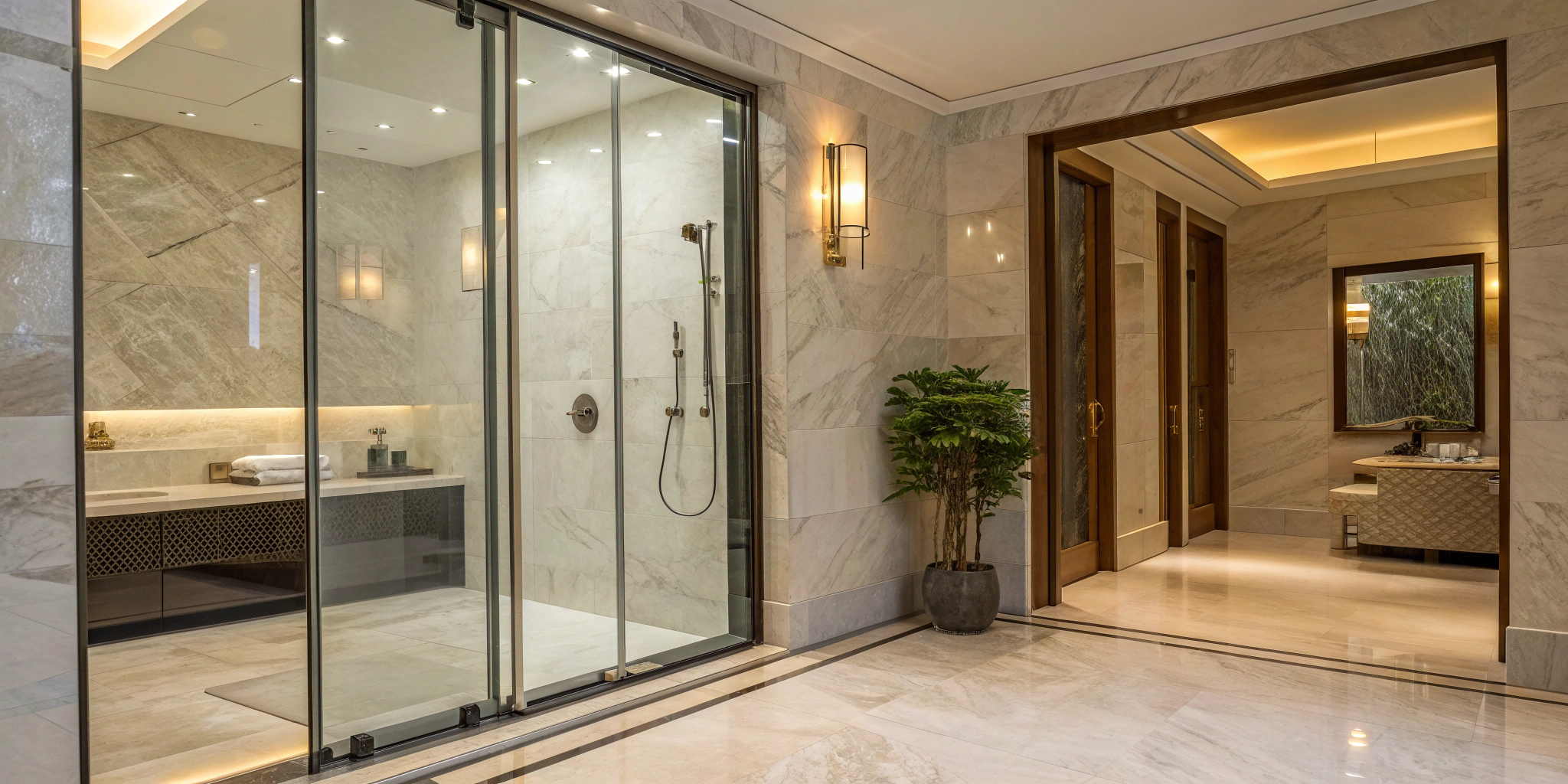 A modern walk-in shower installed by one of the best tub to shower conversion companies.