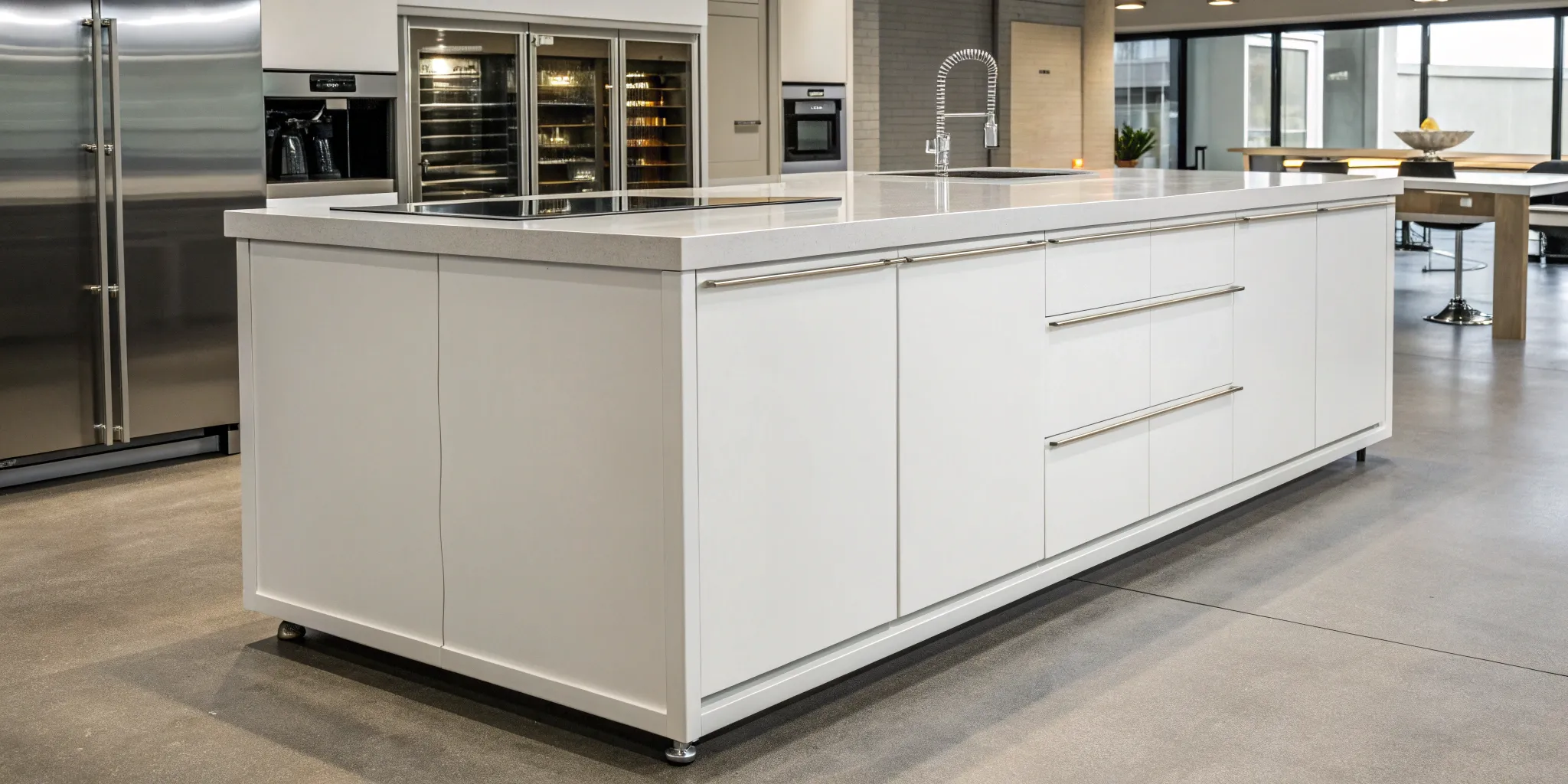 A well-planned kitchen island design with white cabinets, an integrated sink, and smart storage.