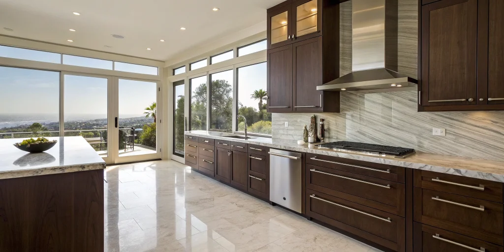 The cost of a custom cabinet installation in a modern San Diego kitchen.