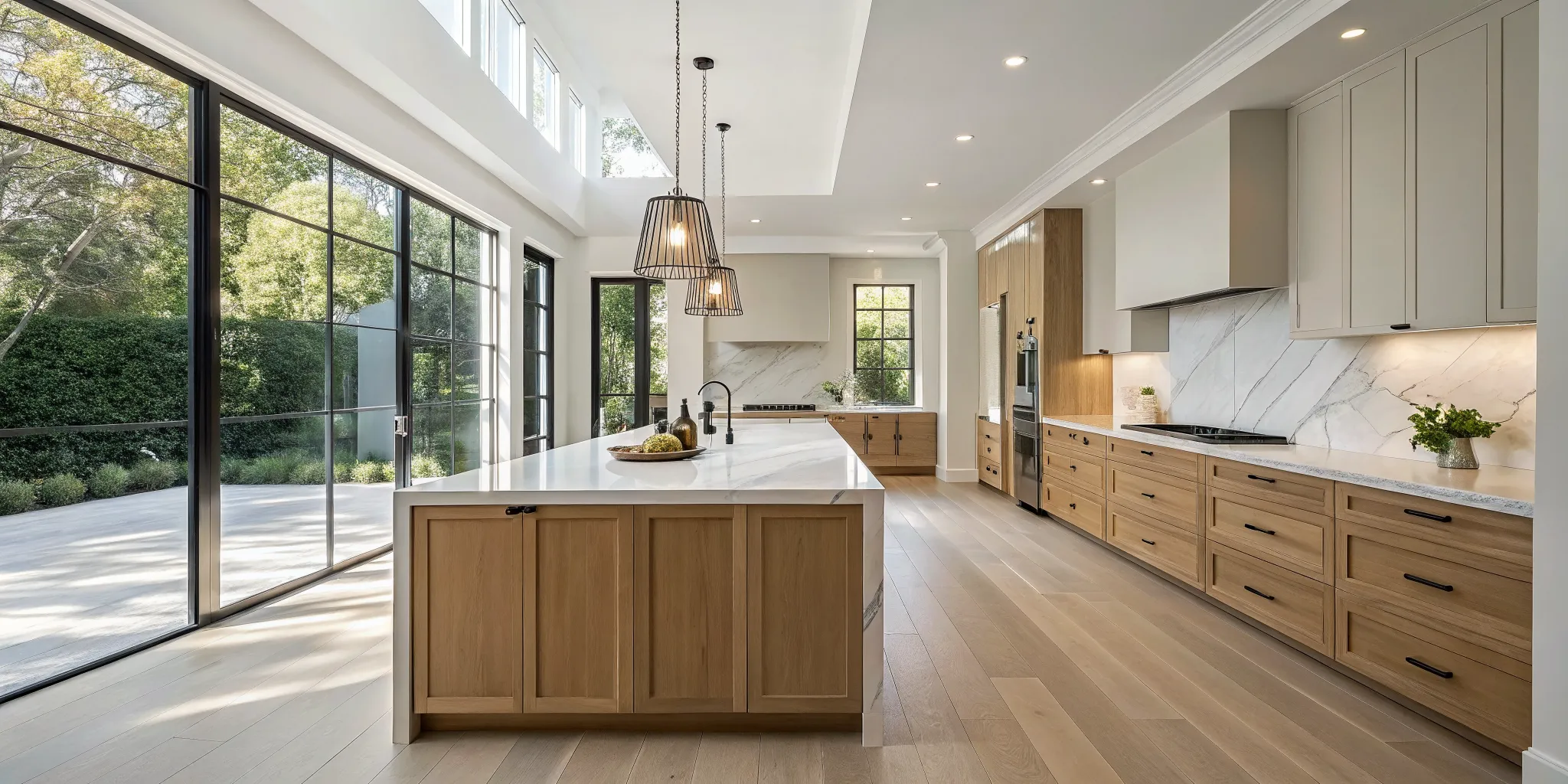 Minimal decor ideas for a modern kitchen island with stylish pendant lighting.