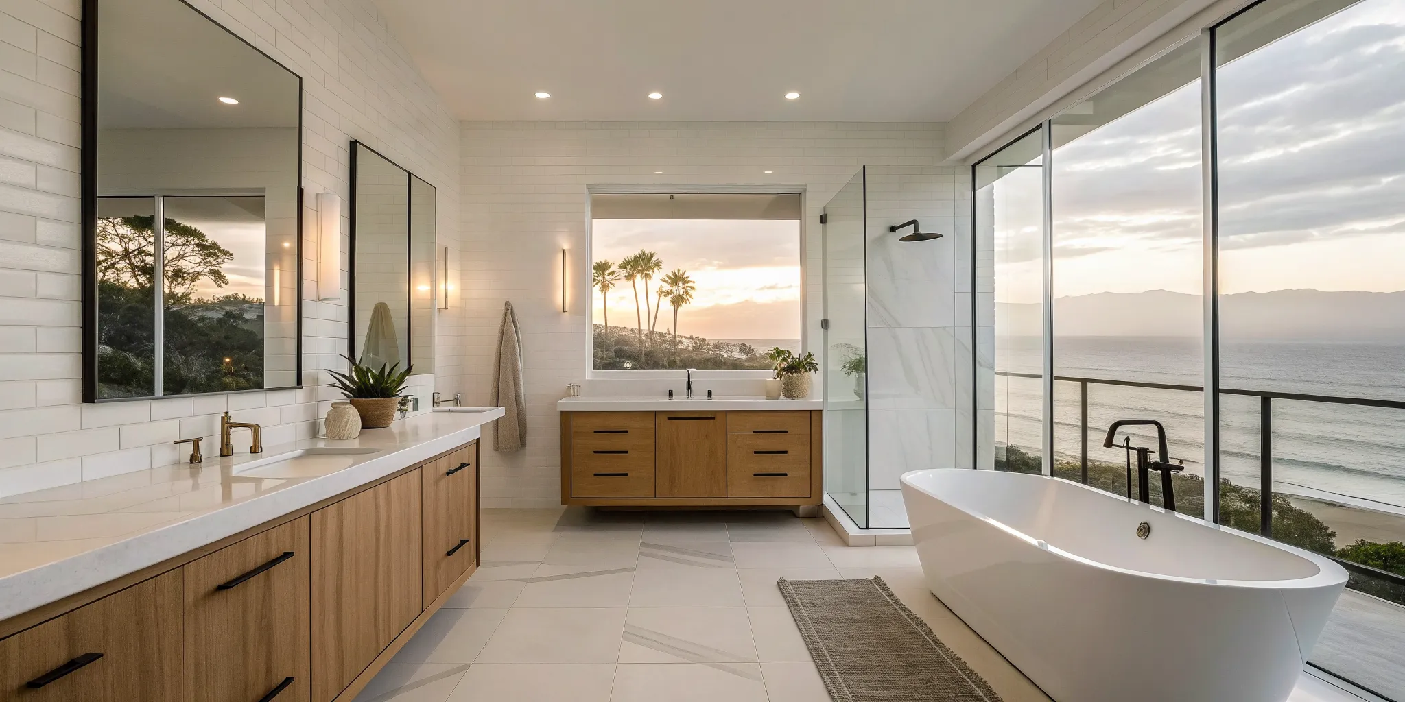 The cost of a luxury bathroom renovation in San Diego with a freestanding tub and double vanity.