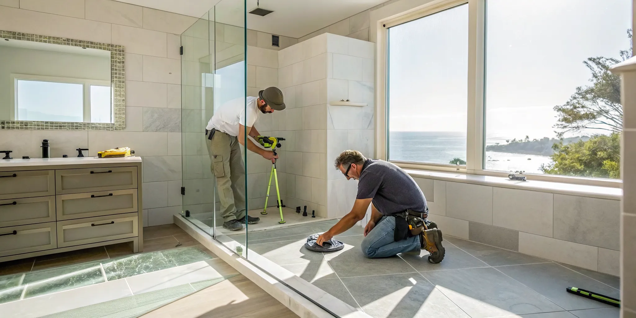 A professional shower installation by licensed contractors in a San Diego home.
