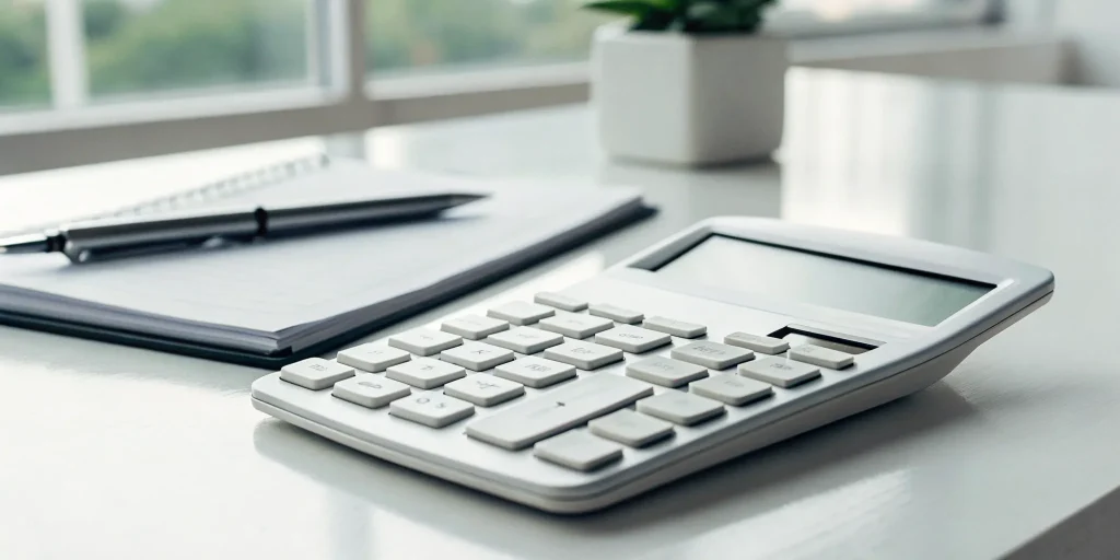 Calculating the LVP installation cost with a calculator and notepad.