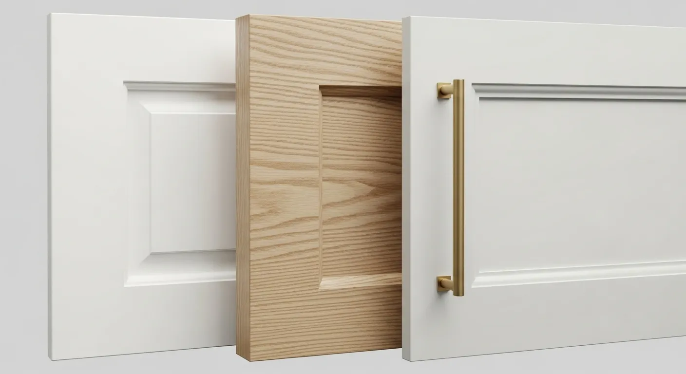 Various custom kitchen cabinet door styles including shaker flat panel and raised panel