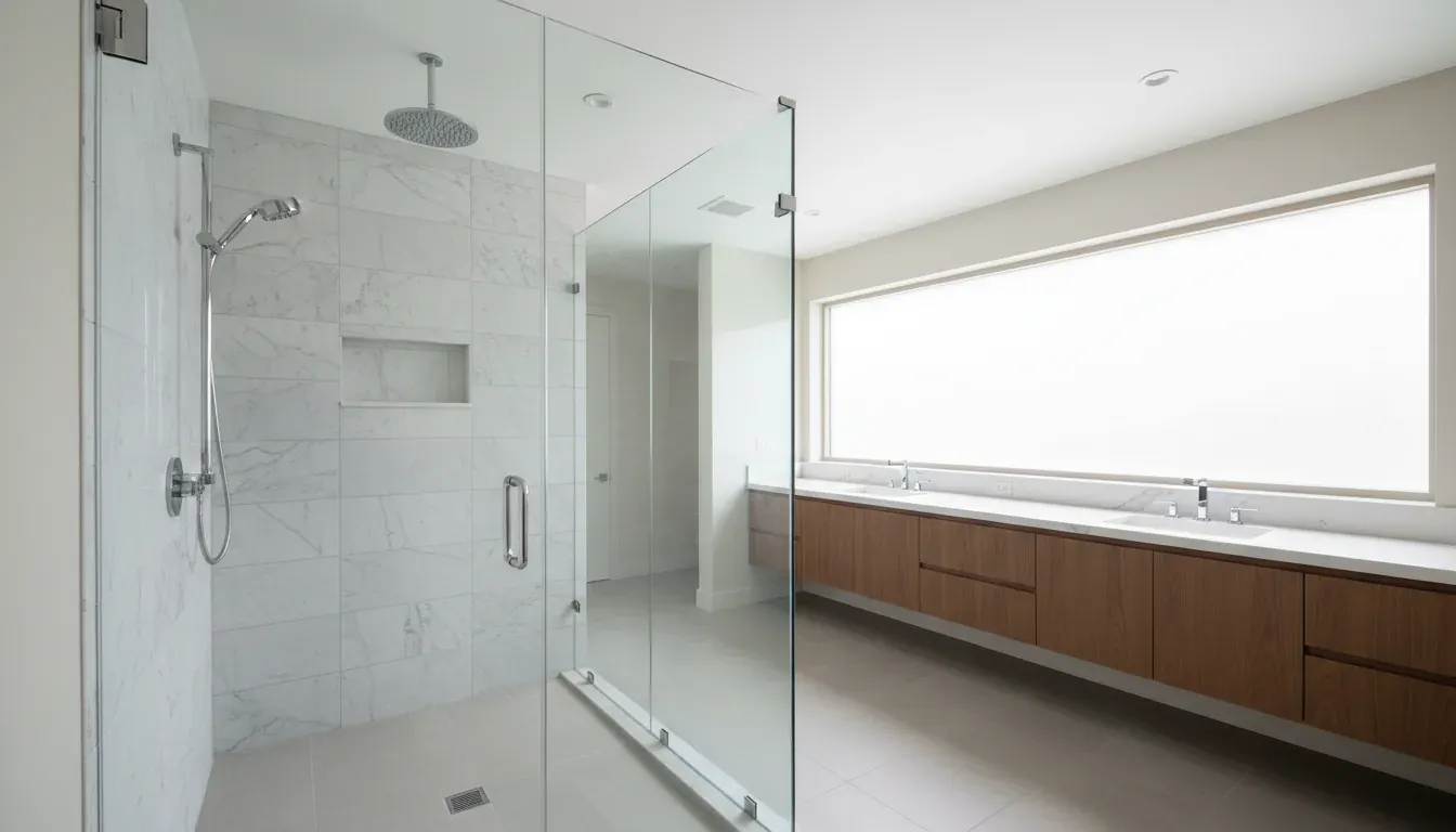Modern frameless glass shower door in a San Diego bathroom remodel