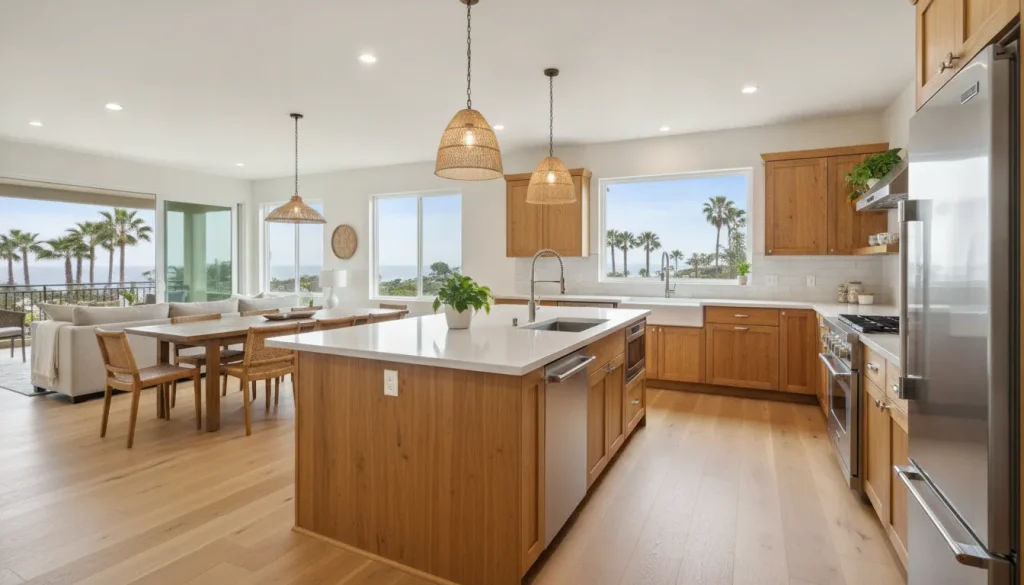 Bright open concept kitchen in a San Diego home