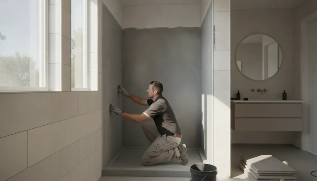 San Diego homeowner reviewing shower remodel materials with a designer
