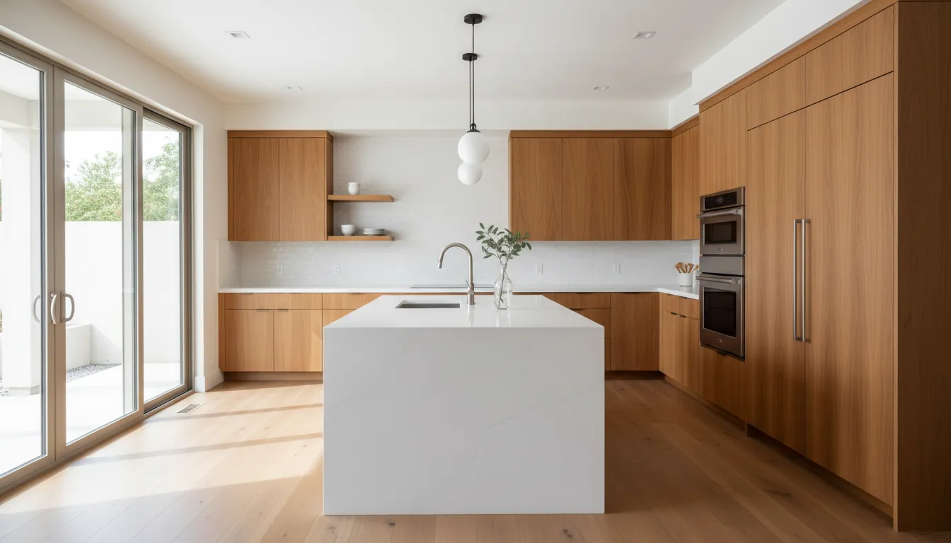 Modern L-shaped kitchen layout with a central island