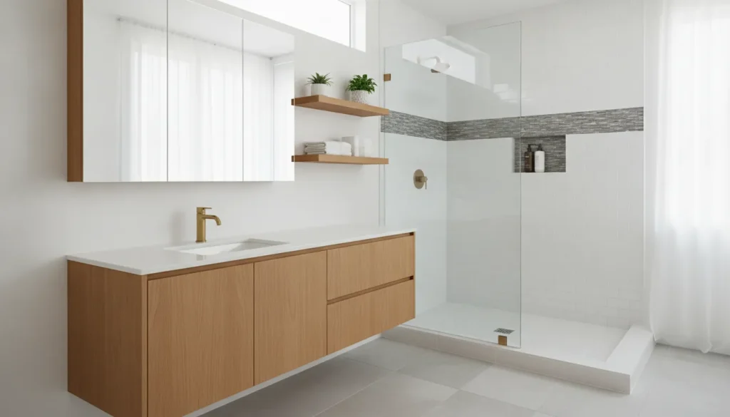 Modern small bathroom with built-in storage
