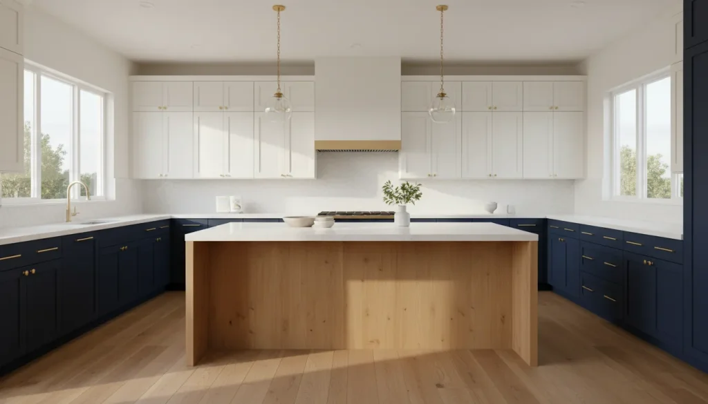 Modern kitchen with two tone kitchen cabinets
