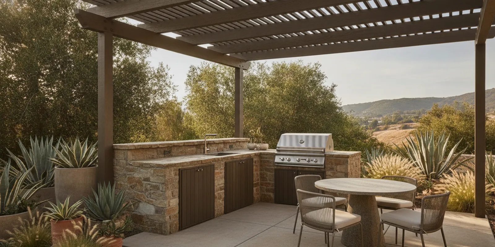 How much does an outdoor kitchen cost: a San Diego patio with a built-in grill and prep counter